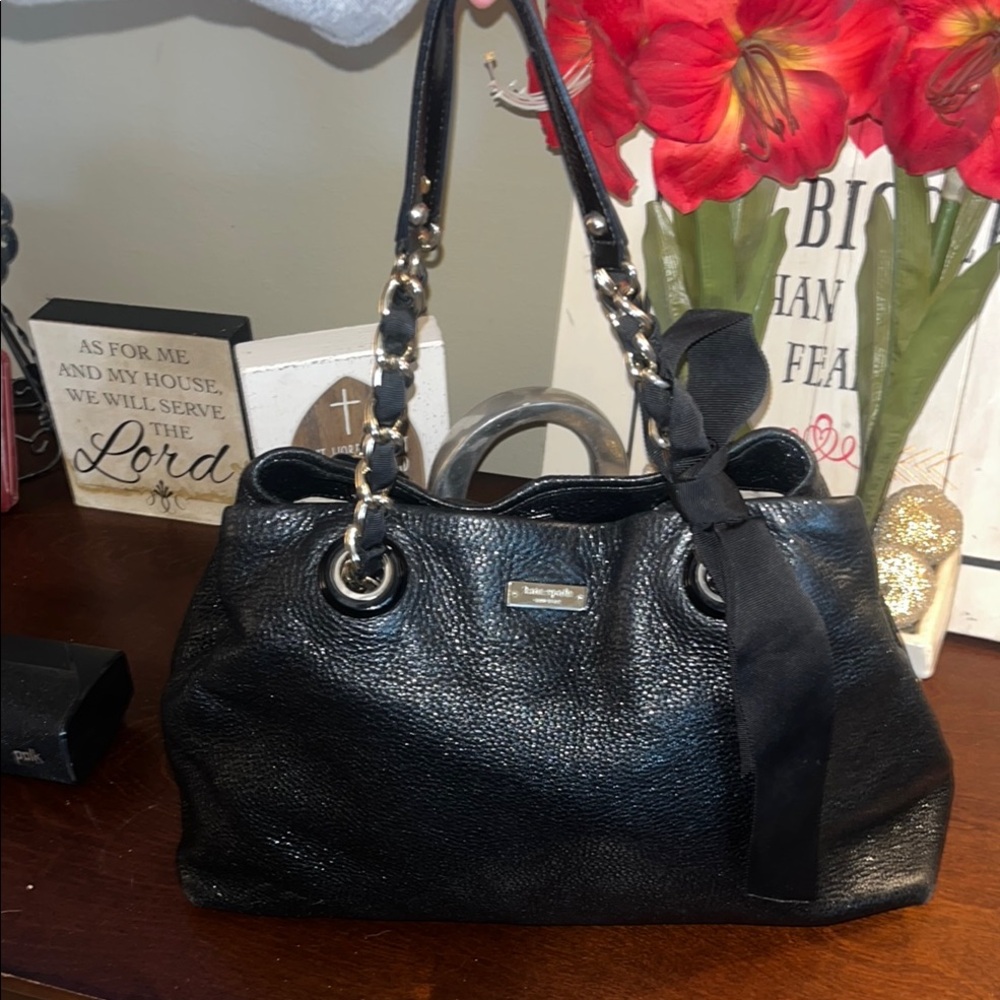 Kate ♠️ Spade Black Shimmer Pebble Leather Regard Maryanne Tote EUC
